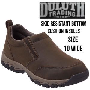 Duluth Trading Brown Leather Slip On Shoes Wild Boar Leather Mocs Size 10 W Wide